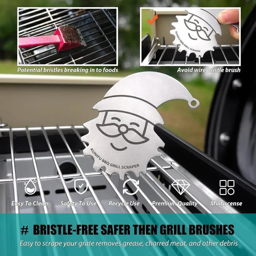 Santa BBQ Grill Scraper Stocking Stuffers Bristle-Free for Griddle Gadgets